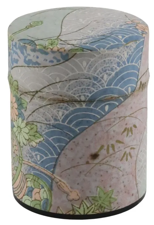 Pink & Blue Patterned Japanese Paper Tin Canister
