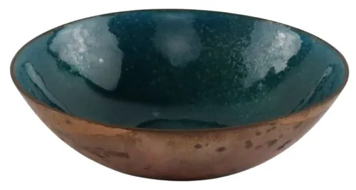 Copper Pinch Bowl With Cyan Enamel