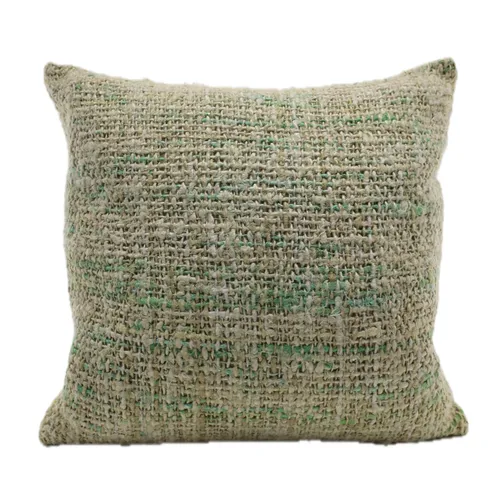 Straw & Sea Green Retro Inspired With Solid Barlywood Back Throw Pillow