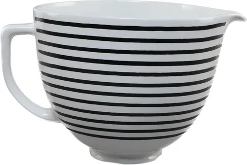 White & Black Striped Ceramic Mixing Bowl With Handle & Spout