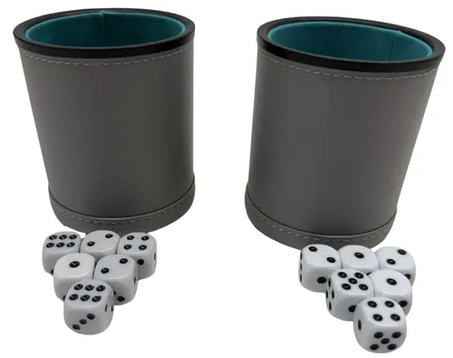 Two Grey Leather Dice Cups With Dice Game