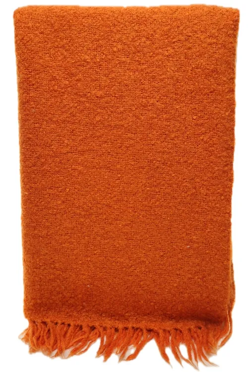 Orange Knit Throw Blanket With Fringe Trim