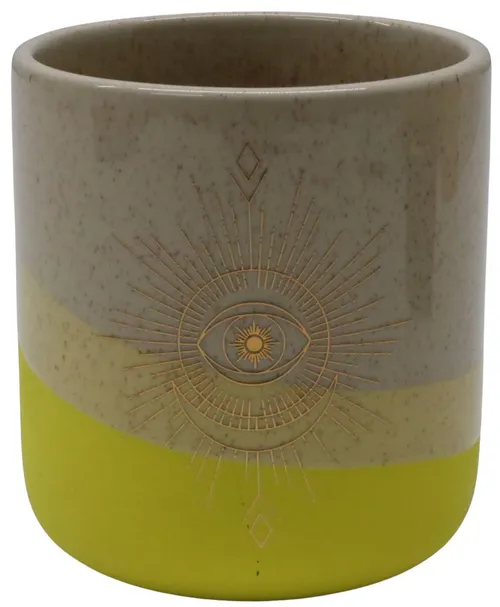 Beige & Yellow Ceramic Pen Cup With Golden Eye