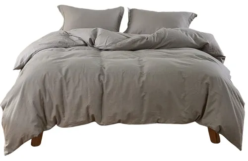 Light Grey French Linen Duvet Cover & Two Pillow Cases - Queen