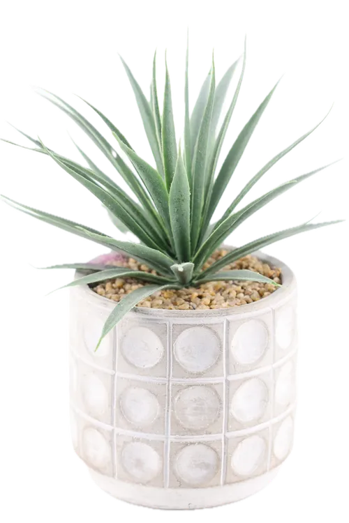 Artificial Pineapple Plant In White & Grey Dotted Ceramic Pot