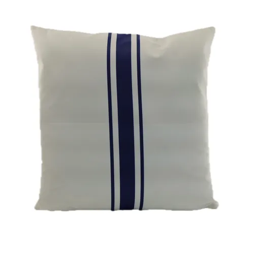 Solid White With Three Navy Blue Stripes Throw Pillow