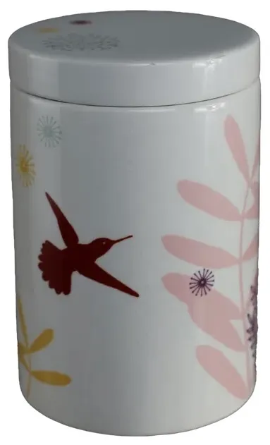 Tall White Canister With Pastel Flowers