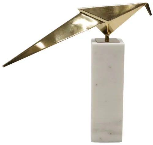 Gold Metal Origami Bird On Tall Marble Base