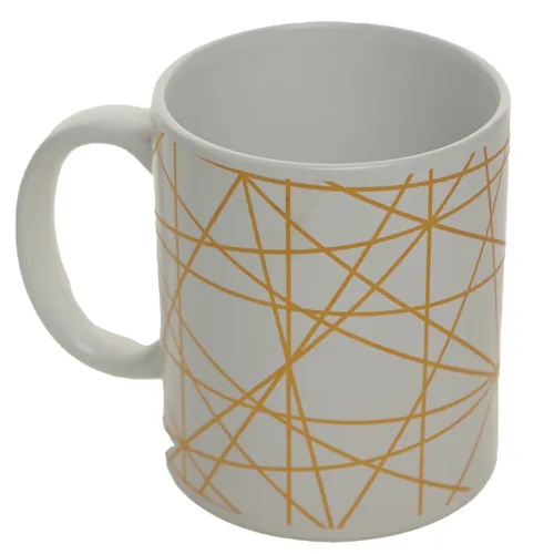 Golden Geometric Lines On White Mug