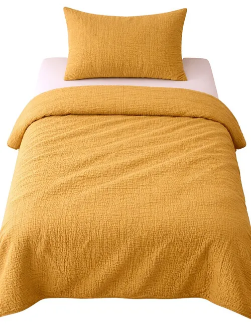 Golden Rod Yellow Pitted Relief Duvet Cover With 2 Pillow Cases - Single