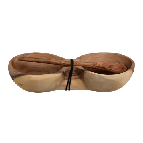 Wooden Double Small Bowl With Spoon