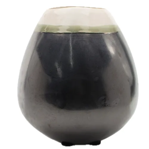 Cream & Army Green Graphite Ceramic Vase