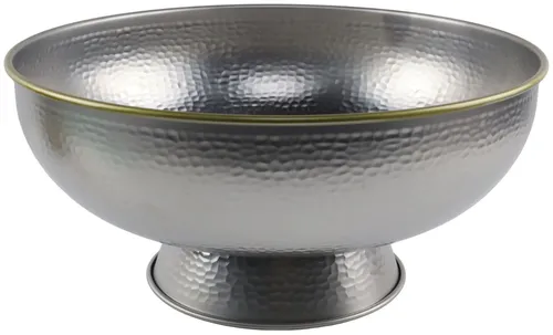 Silver Hammered Pedestal Serving Bowl With Gold Rim