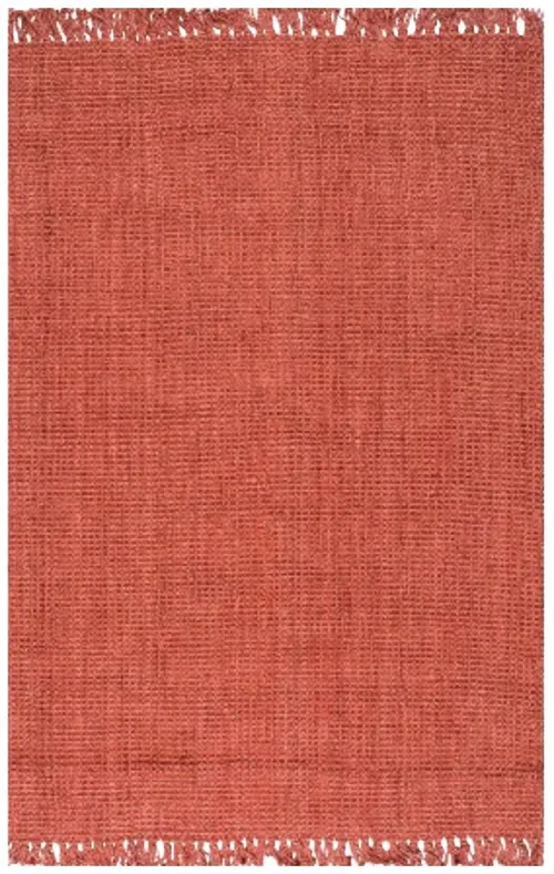 Rust Woven Jute Area Rug With Fringe 5' W x 7'6