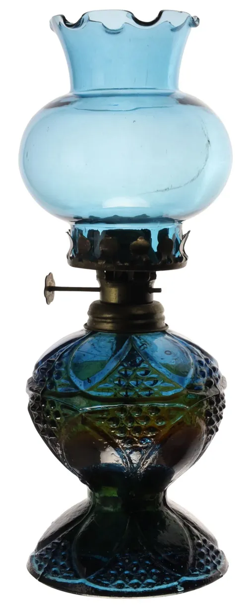 Antique Blue Glass Oil Lamp