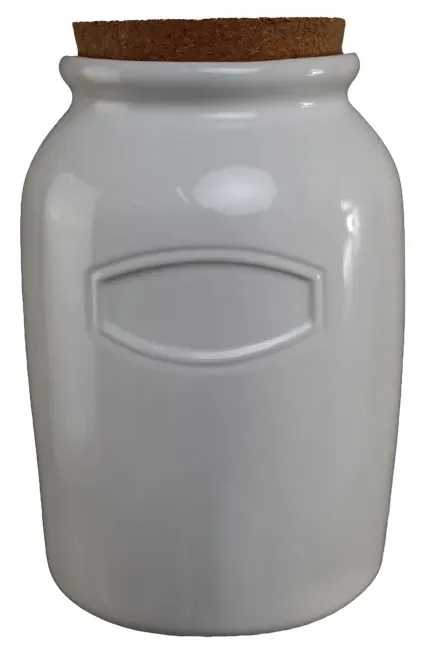 Large White Ceramic Canister With Cork Lid