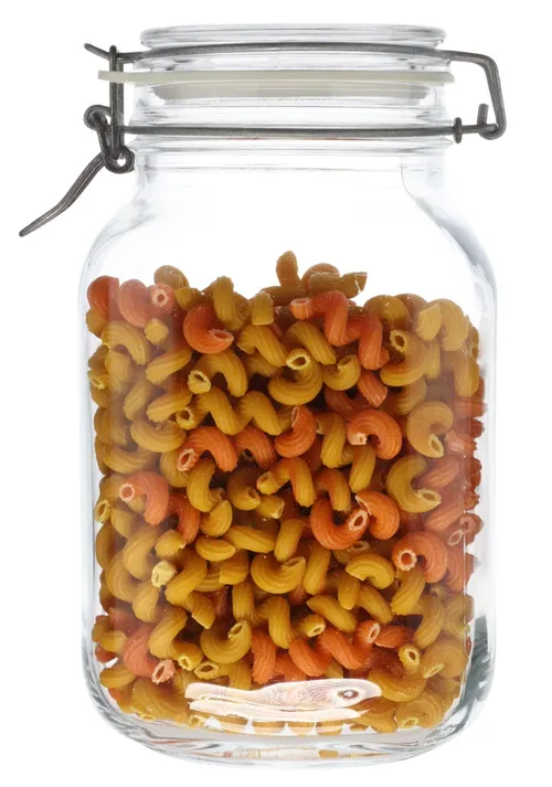 Clear Glass Canister With Clamp Lid Containing Pasta