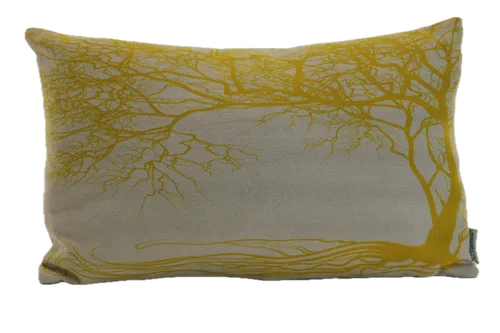 Cream & Mustard Yellow Tree With Roots Throw Pillow