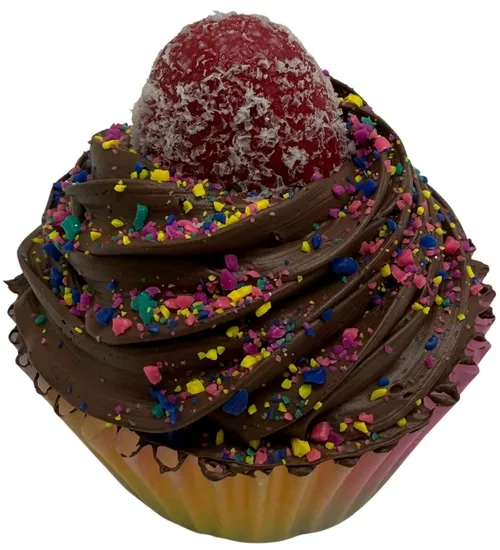 Artificial Chocolate Cupcake With Confetti Sprinkles & Cherry