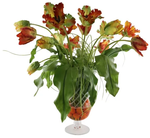 Artificial Peach Parrot Tulips In Glass Vase