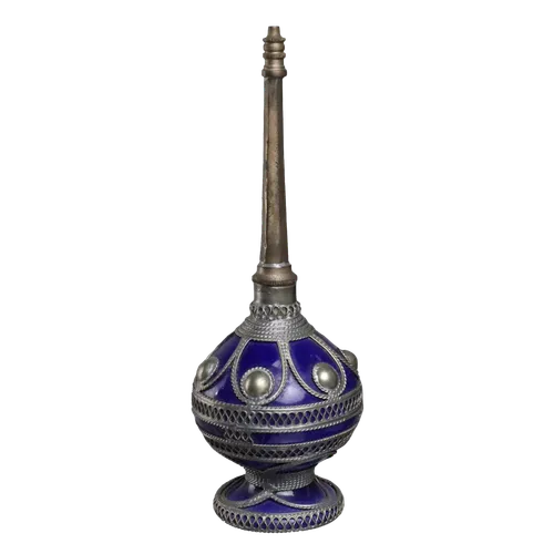 Decorative Blue Ceramic & Metalwork Oil Bottle