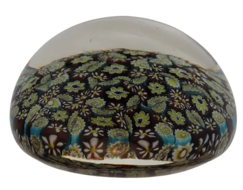 Blown Glass Paperweight With Burgundy Millefiori Pattern