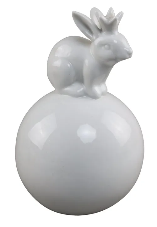 White Ceramic Rabbit On Ball Stand