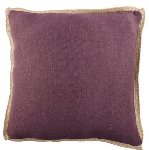 Plum Purple Throw Pillow With Natural Jute Border