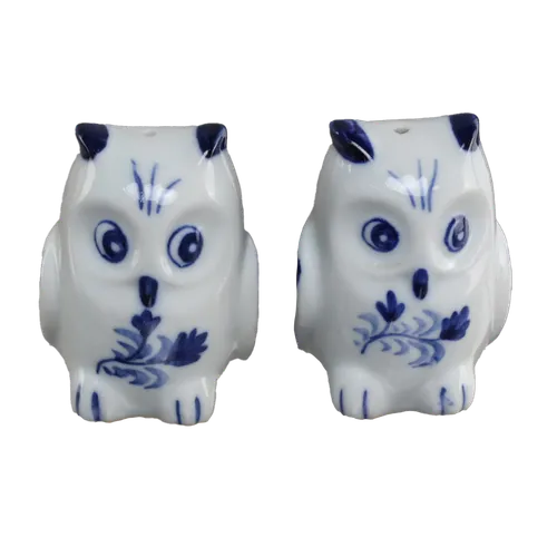 White & Blue Owl Salt & Pepper Set