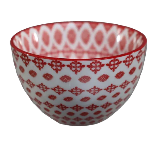 Red Flurets On White Ceramic Small Bowl