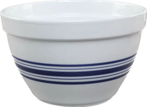White Ceramic Mixing Bowl With Blue Stripes - Large
