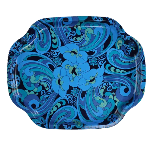 Blue Floral Vintage Tin Serving Tray