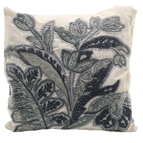 Shades of Blue Embroidered Flower Throw Pillow