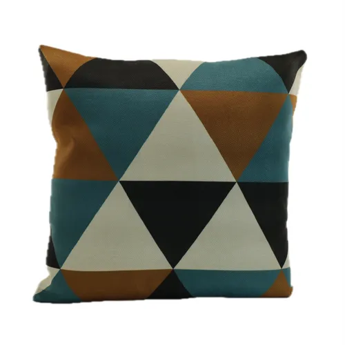 Teal & Brown & Cream Triangle Pattern Throw Pillow
