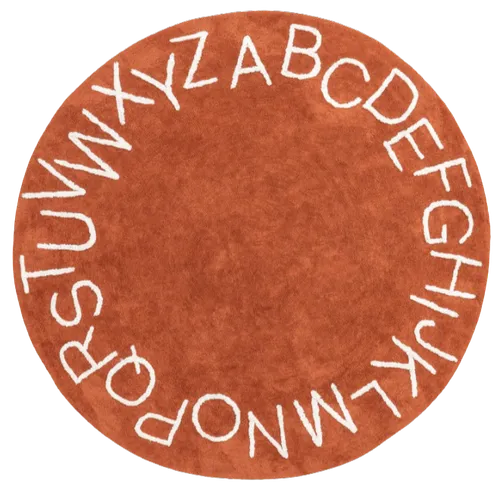 Orange Round Alphabet Washable Nursery Rug 6'