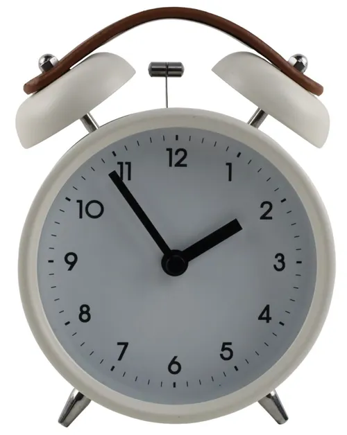 White Twin Bell Alarm Clock With Leather Strap