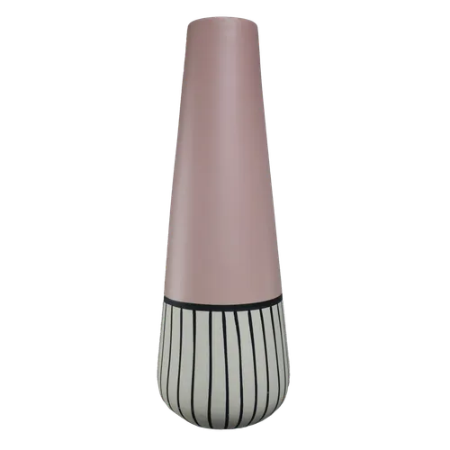 Salmon Pink With Black & White Wainscoting Vase