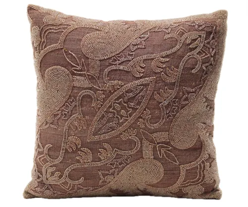 Silk Pink Plum Seed Bead Throw Pillow