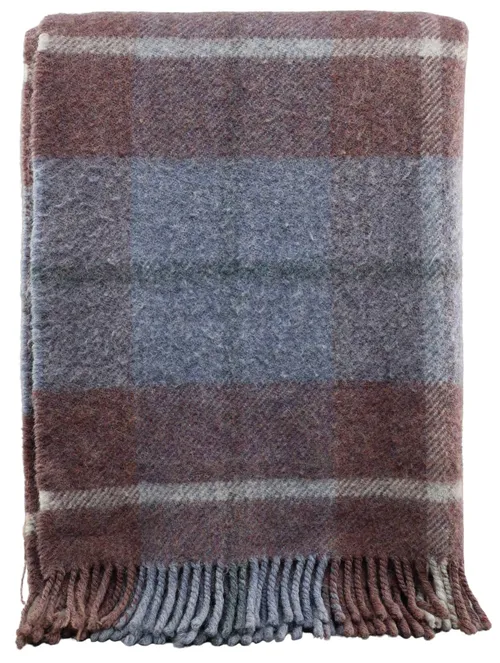 Light Blue & Mauve Wool Blanket With Fringe