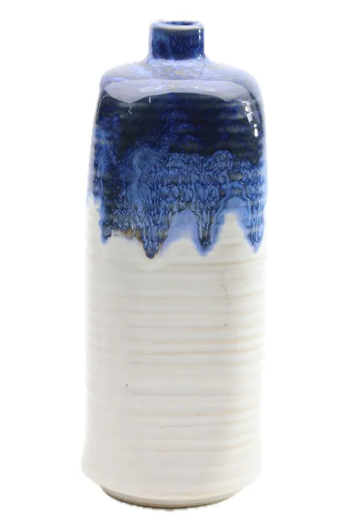 Blue & White Ripple Ceramic Vase