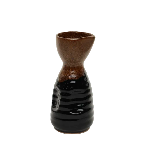Black & Brown Ribbed Ceramic Sake Decanter