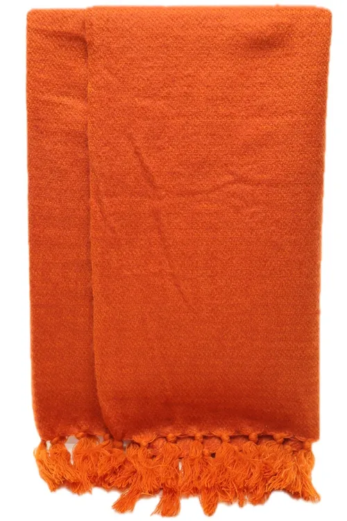 Two Toned Soft Orange Throw Blanket With Fringe Trim