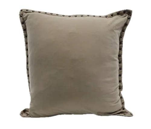Light Beige Velvet With Metal Bronze Studs Throw Pillow
