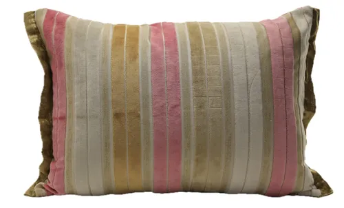 Velvet Damask Pink & Gold & Striped Back Throw Pillow