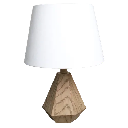 Wooden Block Geometrical Trapezoid Table Lamp With White Shade