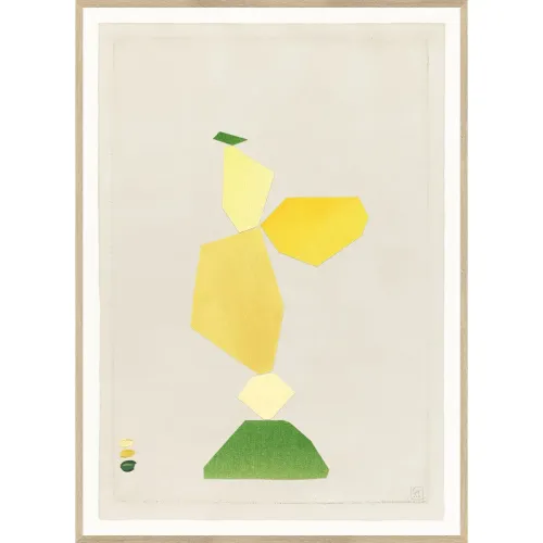 Yellow Geometric Bird Abstract On Paper With Wood Frame