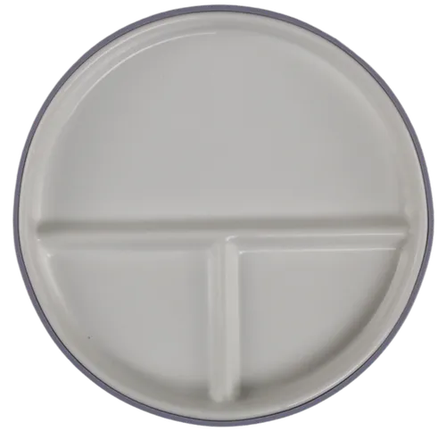 White Porcelain Portioned Kids Plate With Pastel Purple Rubber Rim