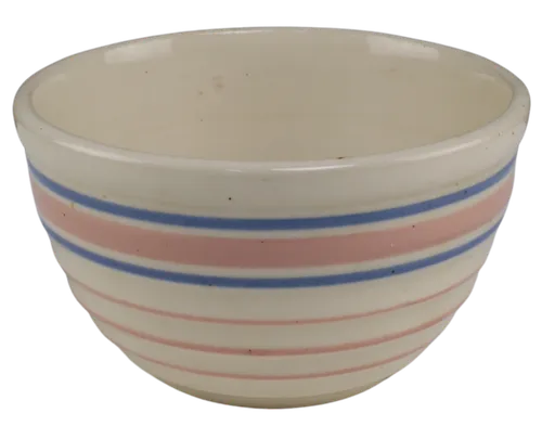 Antique Cream With Blue & Pink Stripe Mixing Bowl - Medium