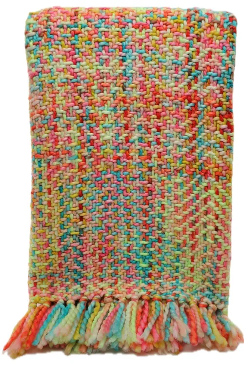 Pastel Neon Multicoloured Knit Throw Blanket With Tassel Fringe
