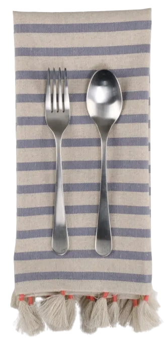 Natural Beige & Blue Stripes Napkin With Tassels